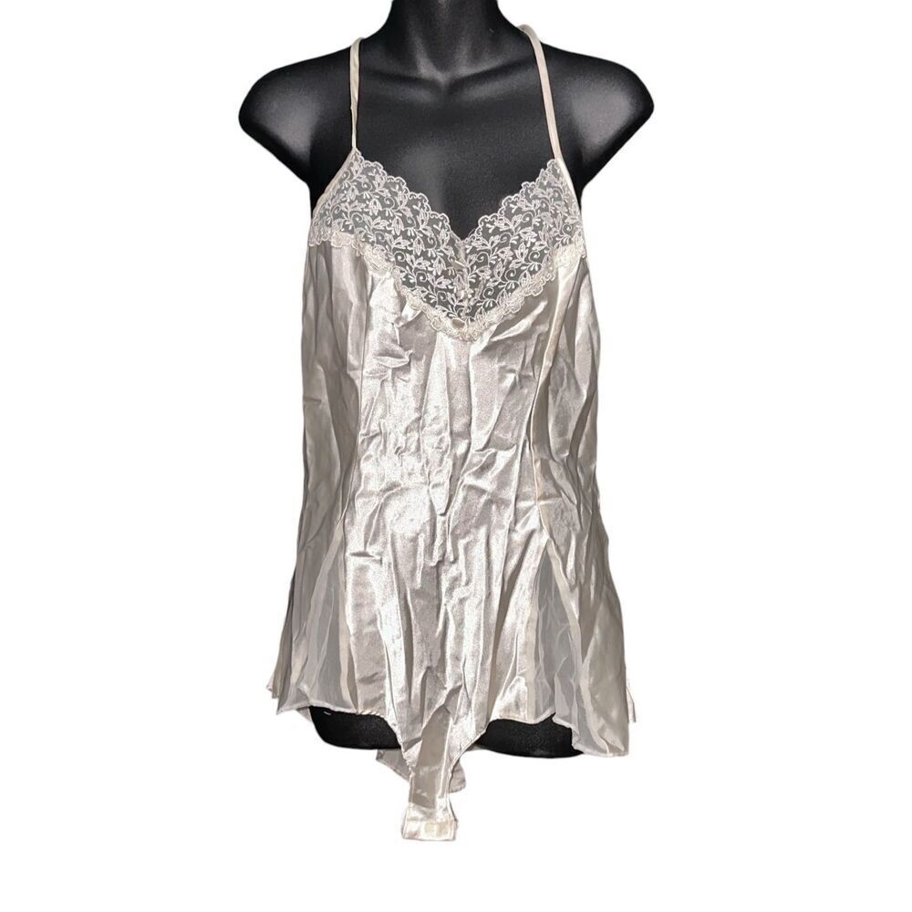 Beautiful Rare Vintage Gilligan O'Malley cream white satin chemise slip dress sh